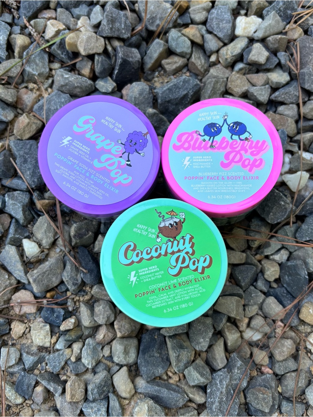 NEW Happy Skin Poppin Face & Body Elixir Lot (Blueberry, Grape & Coconut Pop)
